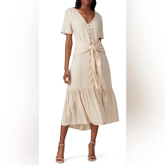 LIKE NEW LOVE, WHIT BY WHITNEY PORT NUDE TIE WAIST DRESS